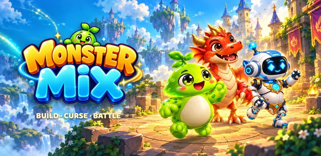 Monster Mix feature artwork with a green monster, dragon, and robot