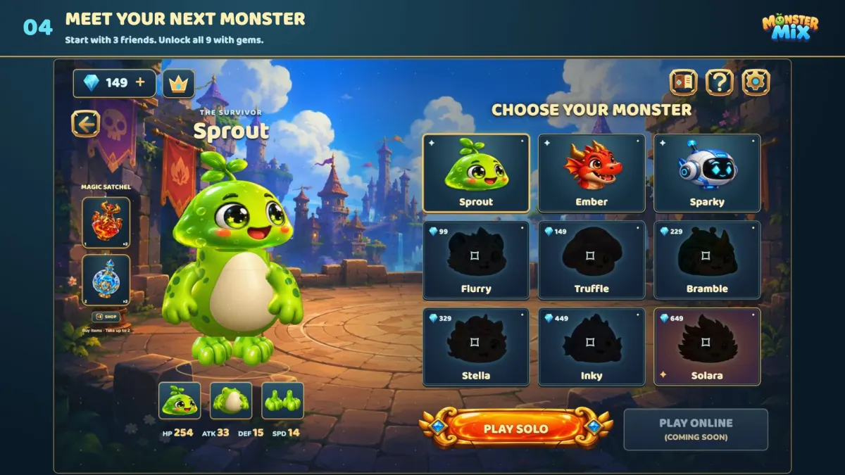 Monster Mix monster collection and character selection